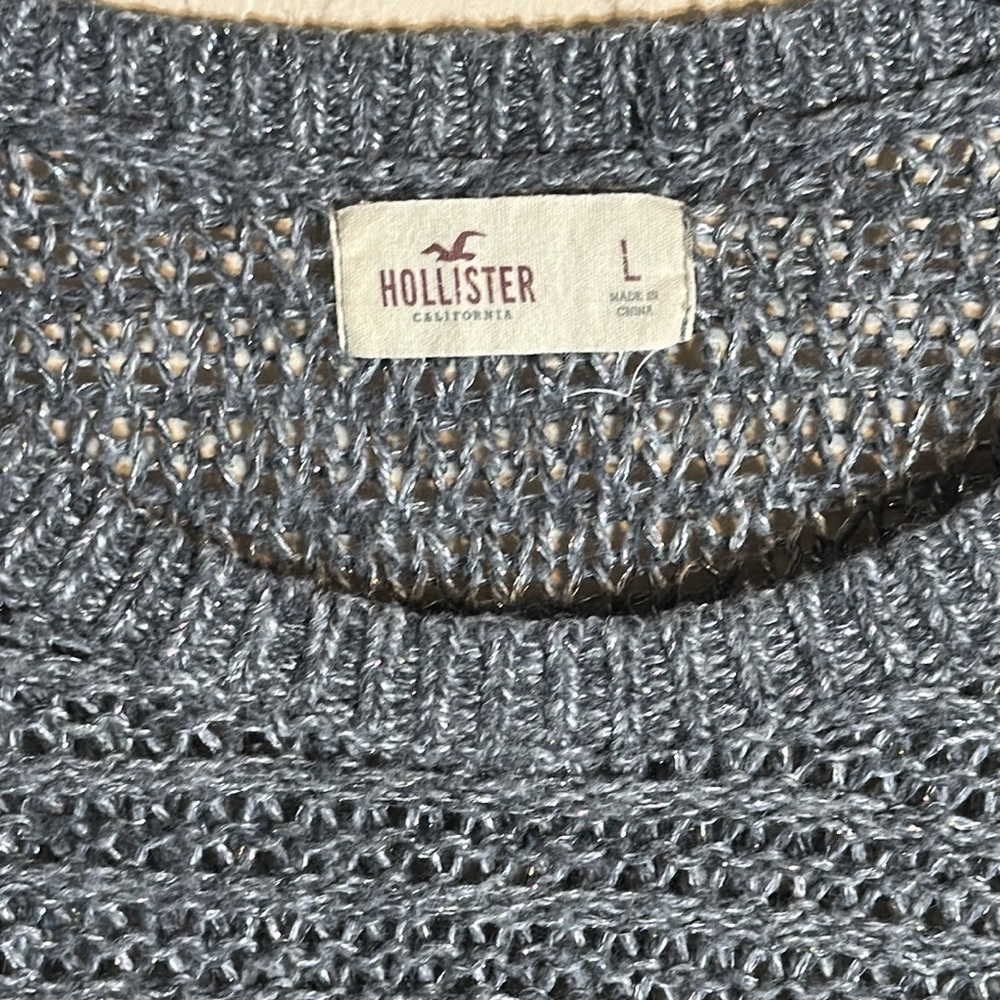 Hollister knit sweater gray with silver metallic thread and crystal gems details - Picture 2 of 9